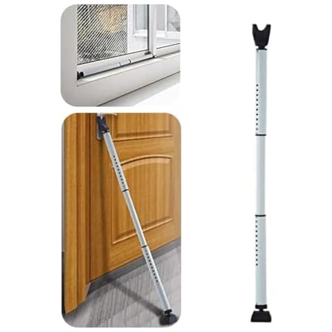 HoneSecur 2-in-1 Door Security Bar & Sliding Patio Door Stopper Security Jammer Bar Child Proof Adjustable Constructed of High Grade Iron Window Doors Security Bars, White Cover