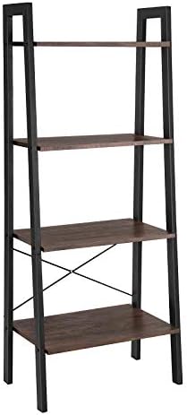 VASAGLE Ladder Shelf, 4-Tier Bookshelf, Storage Rack, Bookcase with Steel Frame, for Living Room, Home Office, Kitchen, Bedroom, Industrial Style, Rustic Dark Brown and Black ULLS44BF