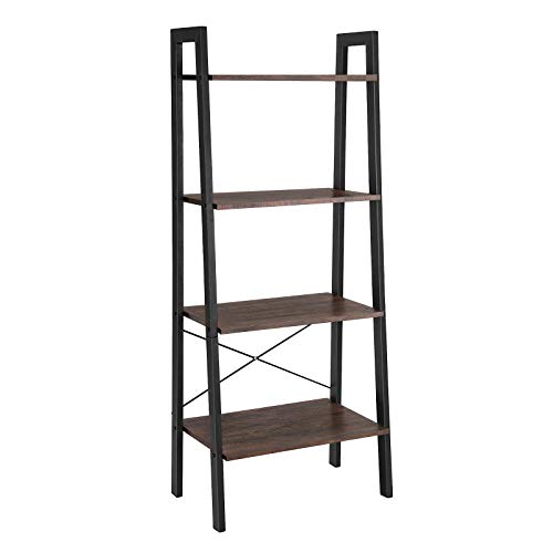 Vasagle Ladder Shelf, 4-Tier Bookshelf, Storage Rack, Bookcase With Steel Frame, For Living Room, Home Office, Kitchen, Bedroom, Industrial Style, Rustic Dark Brown And Black Ulls44Bf #TOP5