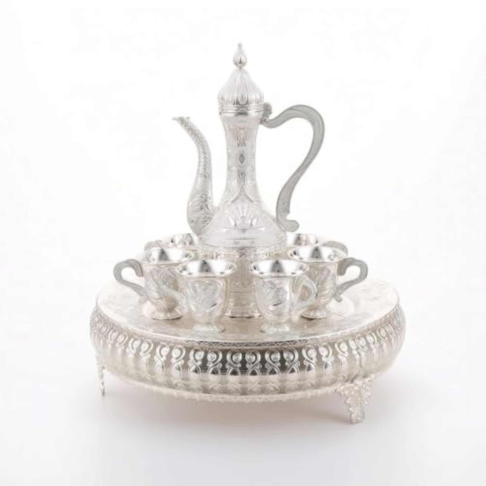 Ornate Tea Service with Tray, Metallic-Finish