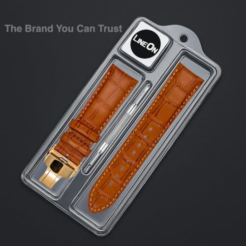 Image of Lineon 20mm Half Padded Leather Mens Watch Strap with ButterFly Lock For Branded Watches Tool and Pins Include