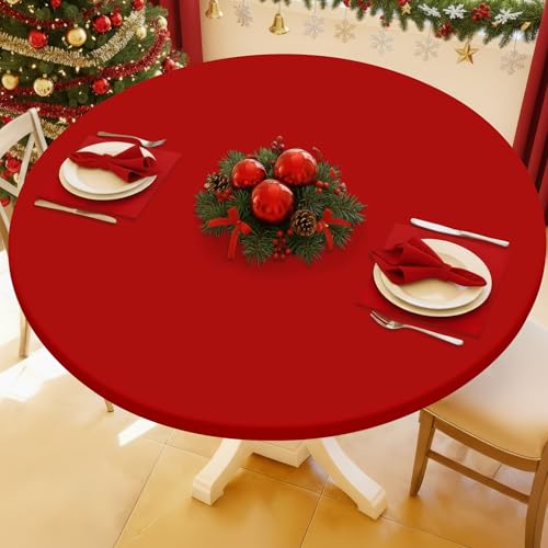 Moosfor Round Spandex Tablecloth, Elastic Fitted Waterproof Tablecloths for 36