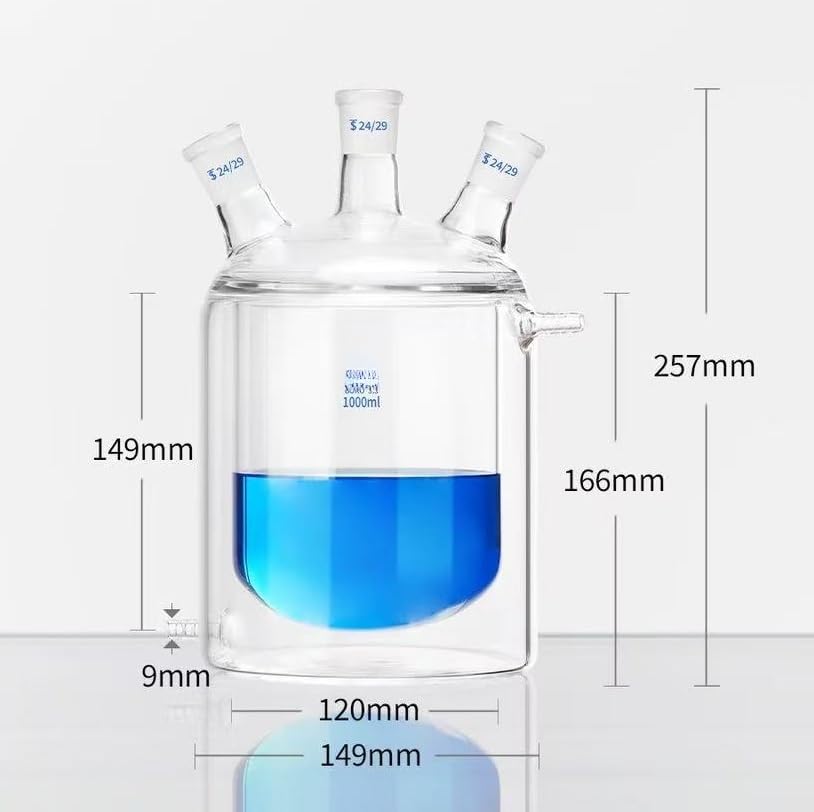 50-2000ml Lab Flat Bottom Three-Mouth Glass Jacketed Reactor - Double-Layer Reaction Bottle for Experiments(1000ml 24x24x24)