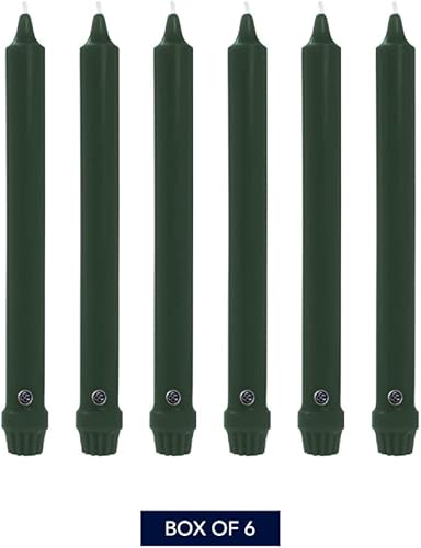 Vista 13 de Colonial Candle Unscented Taper Candle, Handipt Collection, Green, 10 in, Pack of 6 Candlesticks - Up to 8 Hours Burn