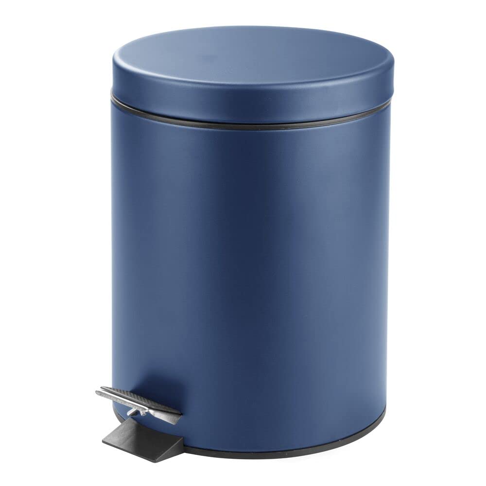mDesign Small Modern 1.3 Gallon Round Metal Lidded Step Trash Can ...