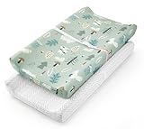 TILLYOU Juego de funda para cambiador en material de jersey suave, paseo por la selva y rayas blancas