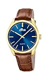 LOTUS Reloj Hombre Analógico de Cuero Marrón Claro - Clásico y Elegante - Cristal Mineral de Alta Resistencia 5 ATM - Movimiento de Cuarzo 19067/2 Minimalist