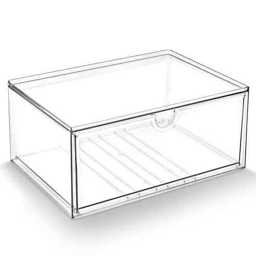Image of Prsildan Acrylic Makeup Organizer Stackable Clear Storage Drawers for Baby Bottles Desk Organizers for Countertop Vanity Nursery Adjustable Modular System for Cosmetics Jewelry