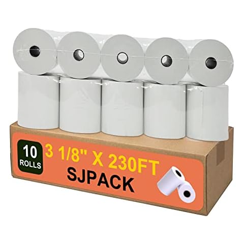 SJPACK Thermal Paper 3 1/8 x 230ft Pos Receipt Paper, 10 Rolls Cash Register Roll TM-T88 T-20 T-90 SRP-350 370 Cover