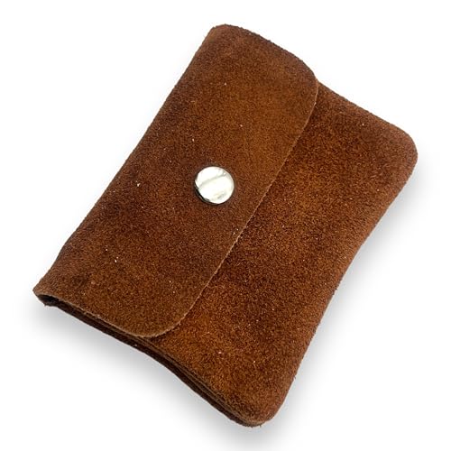 Ziona kleines Portemonnaie Damen Wildleder mit Münzfach und Knopf Mini Geldbörse Brieftasche Geldbeutel Echtleder (Cognac)