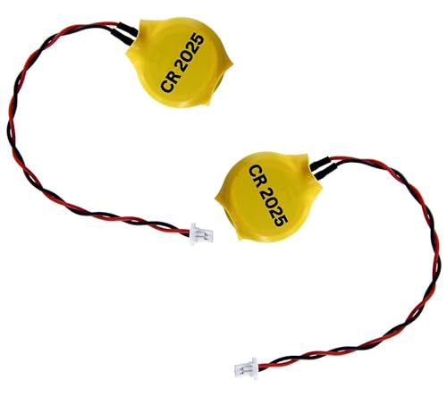 Eunicell - 2 x CR2025 CMOS 3V Lithium Button Coin Cell Battery with JST 2-Pin Connector - Replacement Battery For Desktop Computers Laptops and Motherboards