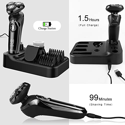 5-In-1 Rasierer Herren Elektrischer Rasierapparat mit Flexible 360° Scherköpfe, Nass- und Trockenrasierer Elektrorasierer mit Präzisionstrimmer, 99 Min Laufzeit, Ladestation, Geschenke für Männer - Image 7