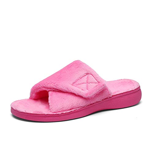 Image of SOLLBEAM Women's Plantar Fasciitis Fuzzy House Orthopedic Adjustable Slippers With Arch Support Orthotic Heel Cup Sandals For Ladies