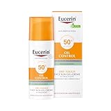Eucerin Oil Control Sun Face Gel-Creme LSF 50+ 50 ml, unparfümierte Sonnencreme mit Dry Touch für empfindliche, fettige und zu Akne neigende Haut, schnell einziehender Sonnenschutz mit UV-Filter