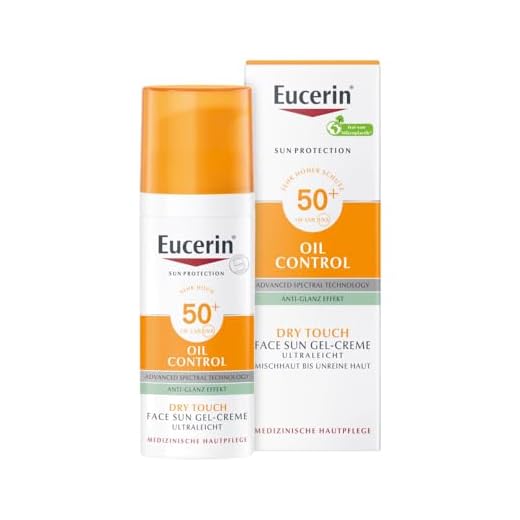 Eucerin Oil Control Sun Face Gel-Cream LSF 50+ 50 ml, unparfümierte Sonnencreme mit Dry Touch für empfindliche, fettige und zu Akne neigende Haut, schnell einziehender Sonnenschutz mit UV-Filter