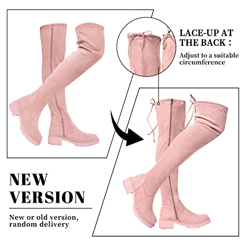 Flat Boots For Women,2022 Winter Women's Over The Knee Patform Thigh High Boots Long Stretch Soft Chunky Lug Sole Fall Boots Tall Boots Street Style Cowgirl Boots With Chunky Block Heels Fashion Dress Boots Pink,07 #TOP1