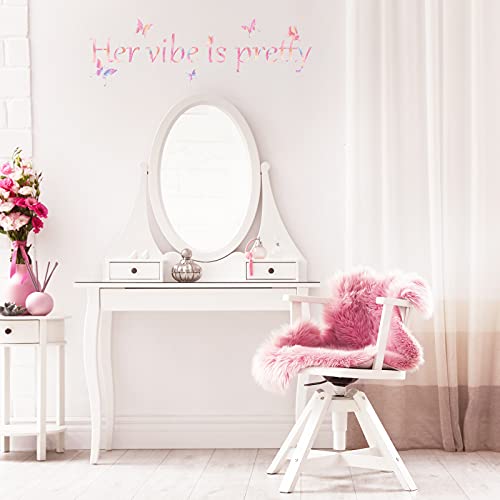 Her Vibe Is Pretty Wall Decal Decor Vivid Butterflies Wall Sticker Inspirational Quotes Positive Wall Decal Sticker For Women, Teen Girls Office Dorm 31.5 X 9.4 Inch (Pink, Simple Style) #TOP5