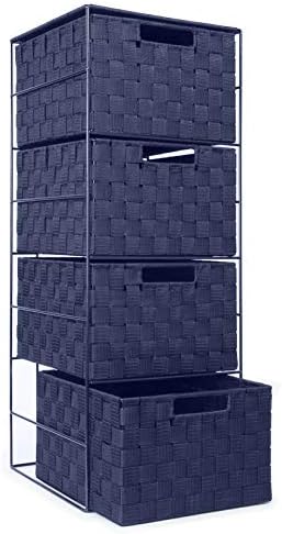 EHC Woven 4 Drawer Polypropylene Cabinet For Bathroom, Bedroom - Blue