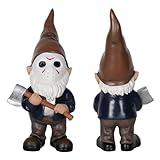 GEAREDC Garden Gnome Jason Voorhees Horror Movie Decor Garden Gnome Halloween Decor Gnome Statue Holding Axe for Home Decoration Brown