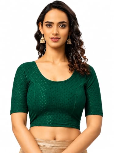 Image of Fressia Fabrics Women's Black Cotton Stretchable Readymade Saree Blouse