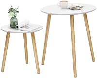 SONGMICS Mesa de Centro Redonda, Mesa Minimalista Moderna, Juego de 2 Mesas de Café con Patas de Madera de Pino, Estilo Escandinavo, para Salón, Balcón, Blanco y Natural LET07WN