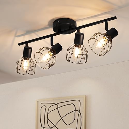 Zedelmaier Deckenleuchte Deckenstrahler 4 Flammig E14 LED Deckenlampe für Wohnzimmer Schlafzimmer Arbeitszimmer Schwenkbar 350°ohne Leuchtmittel Schwarz