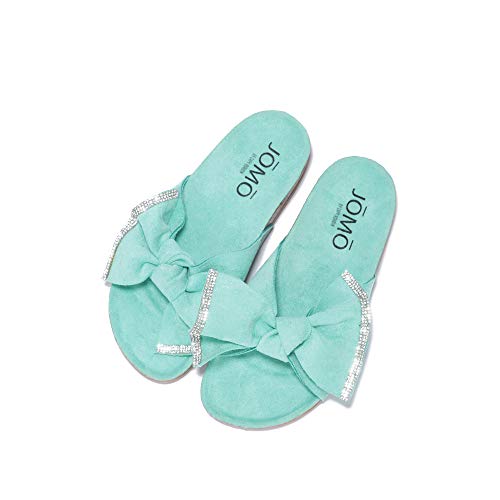 Cape Robbin Presents JOMO Pomelo Flat Sandals Slides for Women, Womens Mules Slip On Shoes - Mint Size 10