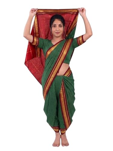 Image of BookMyCostume Traditional Marathi Dress for Girls|Dark Green Nauvari Saree for Kids with Blouse|Fisherwoman Costume for Kids|Indian Cultural State Dress| Adult M-L