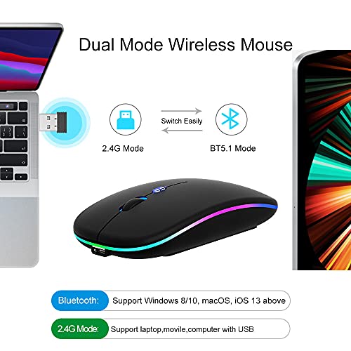 LED-Wireless-Bluetooth-Mouse-for-Laptop-Bluetooth-51-Mouse-Rechargeable-24G-Silent-Mouse-Portable-with-USBComputer-Mice-Slim-Optical-Mouse-with-3-Adjustable-DPI-for-PCLaptopNotebookComputer