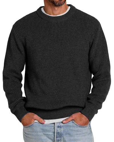 Men's Crewneck Sweater Casual Long Sleeve Solid Knit Pullover Sweaters for Fall Winter