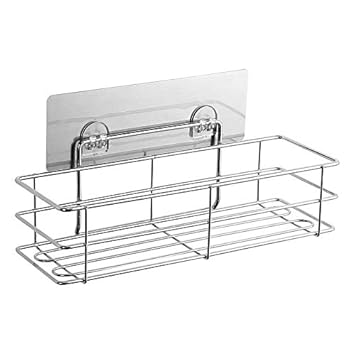Egab Stainless Steel Multi Purpose Chrome finish Bathroom - Shelf - Rack - Kitchen Shelf Magic Sticker (29.8 x 11.7 x 14.5 cm)