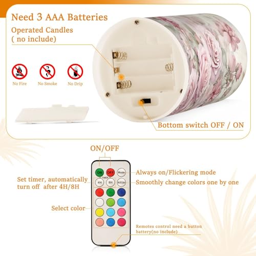 Image of ALAZA Pink Rose Flowers Flickering Flameless Candles Floral Battery Operated with Remote Timer,Tea Light Candles LED Pillar Votive Candles Set of 2 for Outdoor Indoor Decorations