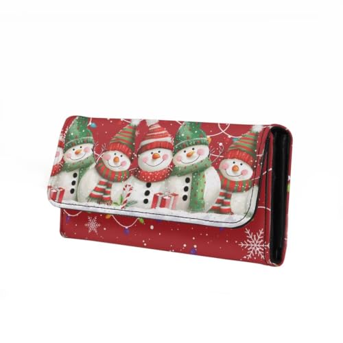Image of AFPANQZ Large Capacity Women Purse Portable Handbag Purses for Lady | Snowman Red Print Womens Card Purse with Zipper Multifunctional Handbags RFID Blocking Checkbook Wallet, Christmas Decor