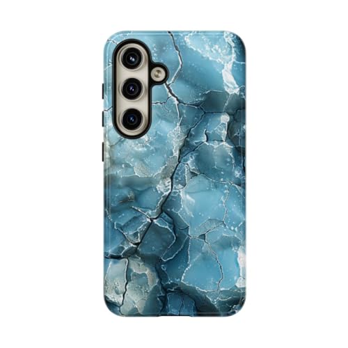 Coque Samsung S24 anti-rayures rigide brillante motif fractal bleu