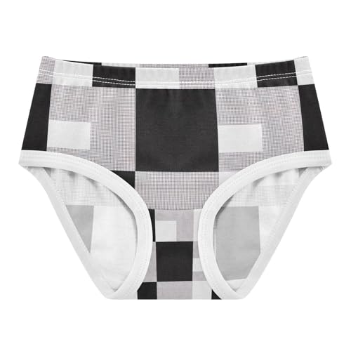 Toddler Girl Briefs, Black White Buffalo Plaid Squares Cotton Girls Underwear, 2T–8 Years