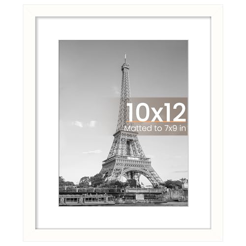 Image of upsimples 10x12 Picture Frame, Display Pictures 7x9 with Mat or 10 x 12 Without, Wall Hanging Photo Frames, White, 1 Pack
