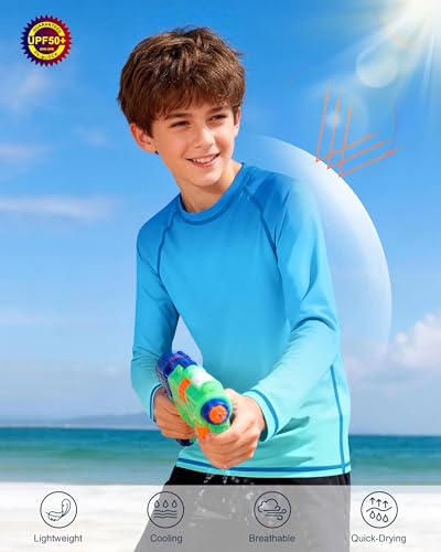 Image of Boys UPF 50+ Swim Shirt Long Sleeve, 1 or 2 Pack Rash Guard Tops