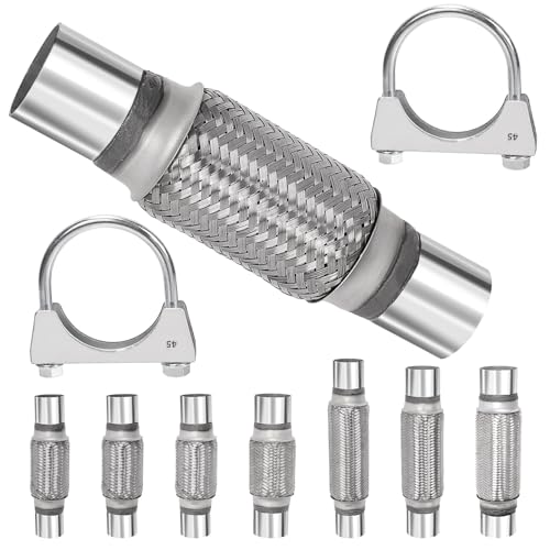 Swpeet 3Pcs 1.75"X6"/10" Inches Exhaust Flex Pipe with 1.8 Inches Exhaust U Clamp Kit, Universal Type Stainless Steel Double Braid Zinc Pipes Exhaust Flex Tube Ideal for Heavy Duty and Cars by Swpeet - Used condition - US$15.82