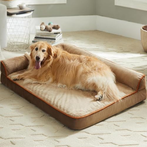 Image of gorgeous Dog Beds Memory Foam Large Bed Waterproof Layer for Labrador, Bulldog, Retriever, Poodle, Large Breed Dogbed (Light,Brown, 36x27x4)