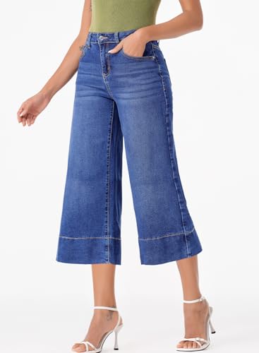 EVALESS Wide Leg Jeans for Women High Waisted Capri Pants Trendy Stretchy Straight Baggy Denim Pants3