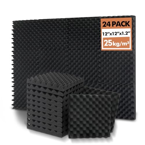 24 Pack Acoustic Panels, 12x12x1.2 Inches Egg Crate Acoustic Foam Panels, Sound Proof Foam Panels...