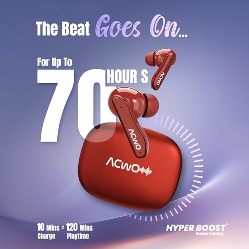 Image of ACwO Dwots 111 in Ear Wireless Earbuds|Up to 75Hrs Battery Life|10Mm Spatial Drivers|Noise-Free Calls with 4 Noise Cancellation Mics|Bluetooth V5.4|Dedicated Cinematic & Bass Mode (Crimson Red)