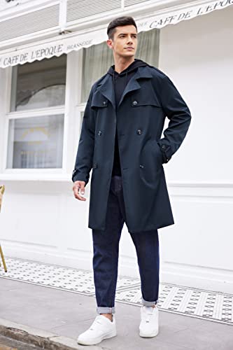 Coofandy Mens Double Breasted Trench Coat Notched Lapel Belted Coats Slim Fit Overcoat Trench Jacket (Navy Blue Xl) #TOP1