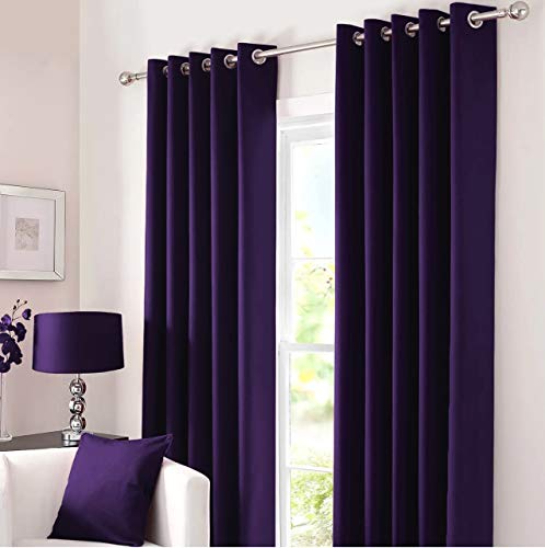 Kinfolk Textile Blackout Thermal Eyelet Ring Top Insulated Pair of Curtains Including 2 Tiebacks (Aubergine, 46 x 54)