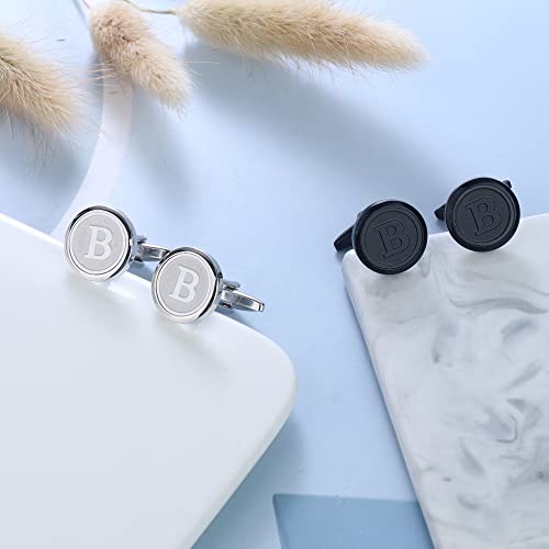 Orazio Cufflinks For Men Engraved Initials Cufflinks Silver Black Set Stainless Steel Tuxedo Shirt Cuff Links Letter Alphabet A-Z Gift With Box For Wedding,Dad,Groom,Groommen,Husband(B) #TOP5