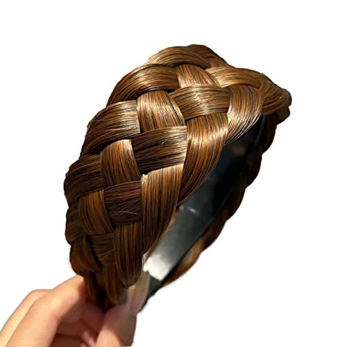 Wig Braid Headband Hair Hoop Thickened Wide Braid Twist Wig Hairband(Light Brown)
