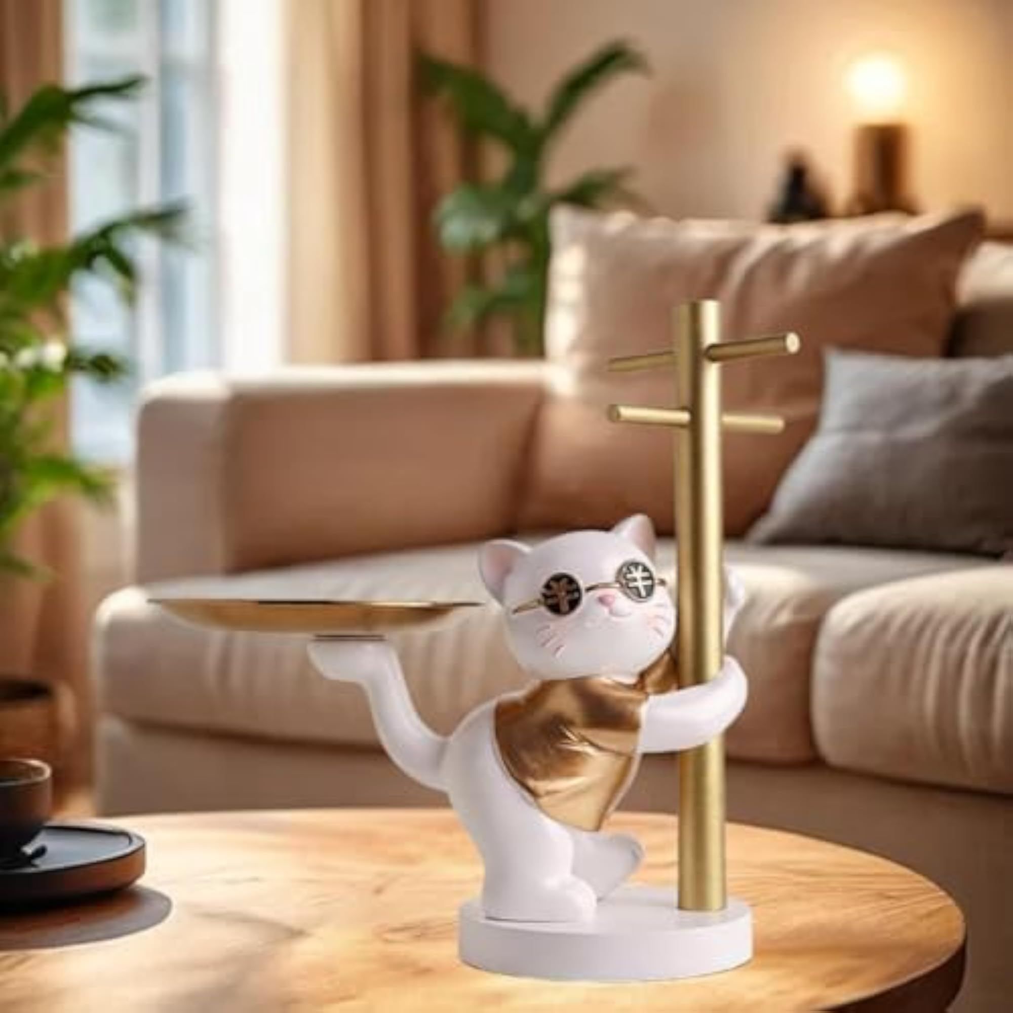 Cat Key Tray for Entryway, Gold