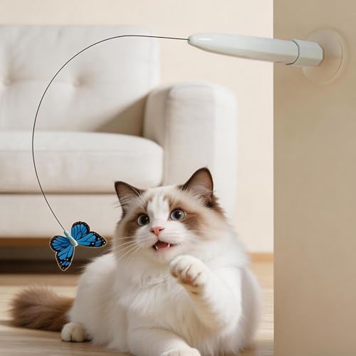 Jouet électronique pour chat canne interactive à ventouse et papillon