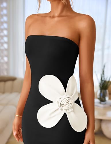 ZESICA Women's Summer Strapless Bodycon Maxi Dress 2025 Ribbed Knit Backless Floral Tube Cocktail Party Long Dresses3