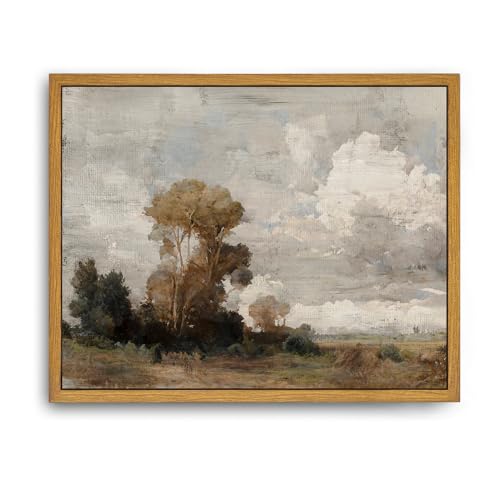 Roslynity Framed Canvas Wall Art Vintage Print Oil Paintings Rustic Country Landscape Nature Neutral Warm Retro Aesthetic Artwork for Home Living Room Bathroom Farmhouse Wall Decor (8